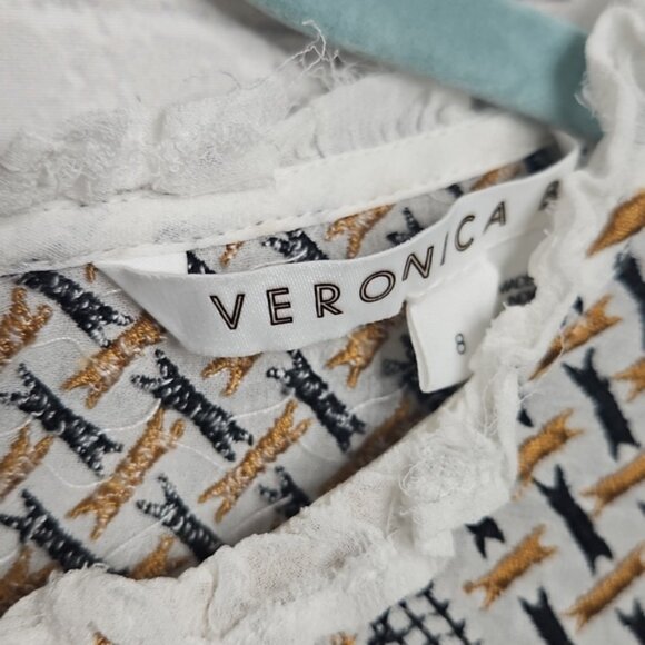 Veronica Beard Isabella Embroidered Blouse Bishop Sleeve Semi-Sheer Size 8 EUC - Picture 5 of 7